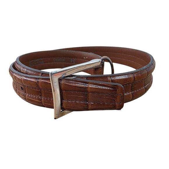 Brighton Belt Women's L Large 34 Brown Leather Croc Silver VTG Western - Picture 1 of 10